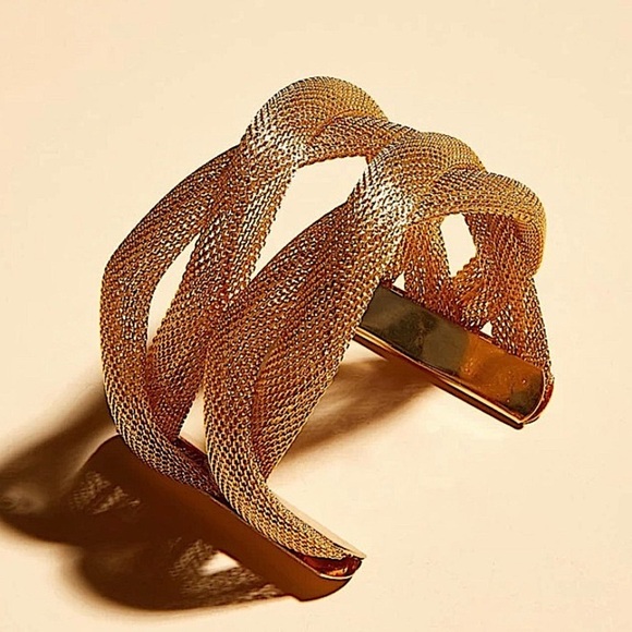 GOLD LAYERED MESH BANGLE BRACELET WIDE CUFF - Picture 8 of 8